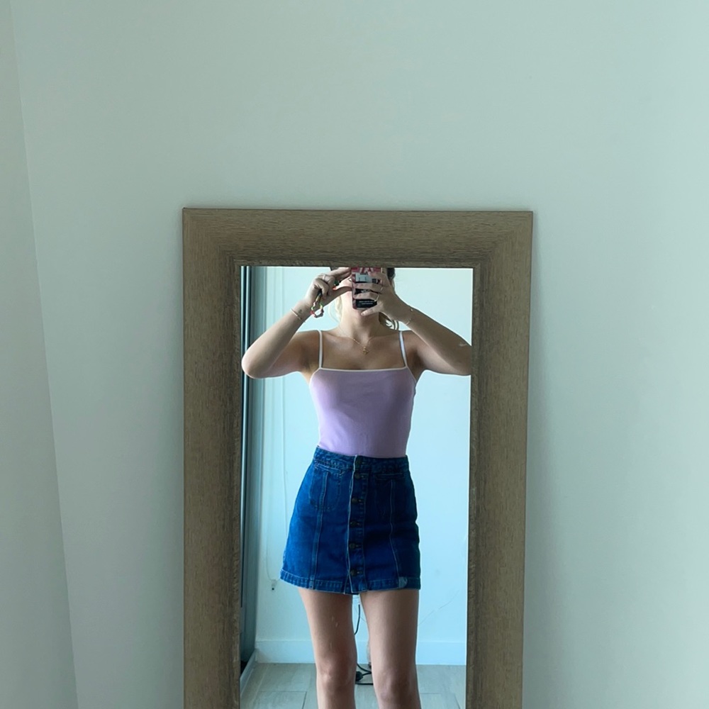 Purple lilac body suit whit white straps